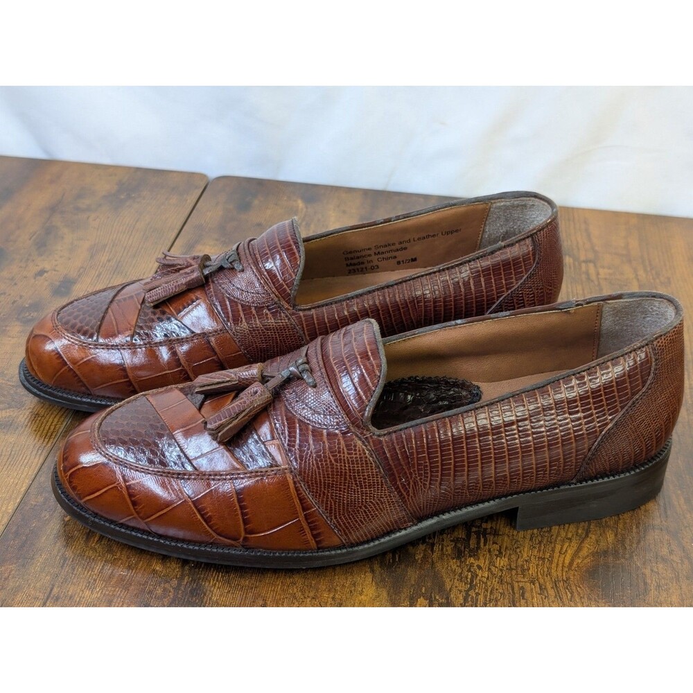 Stacy Adams Santana Tassel Loafers Men’s 8.5 M Cognac Brown Snake Leather 23121